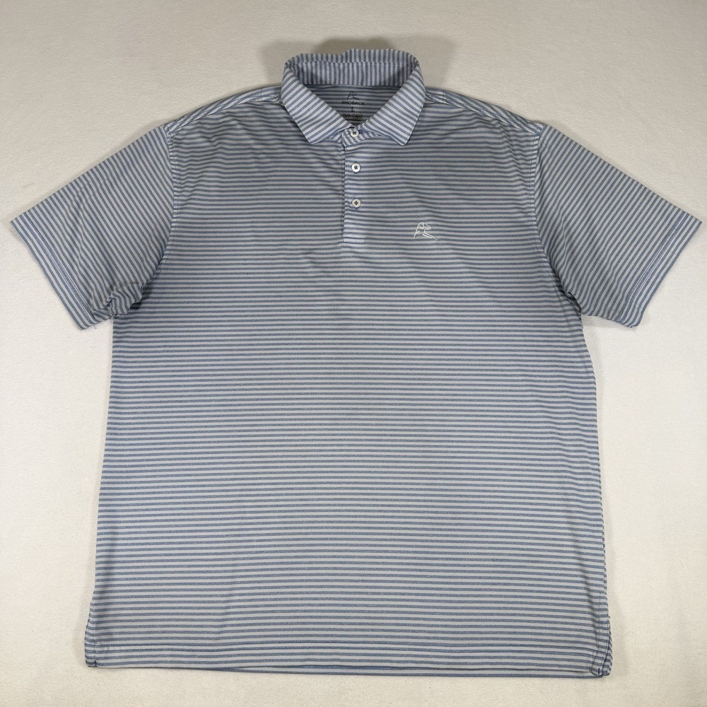 Rhoback Men's Large The Birdie Stripe Blue Gray Golf Polo Shirt Performance - Picture 2 of 6